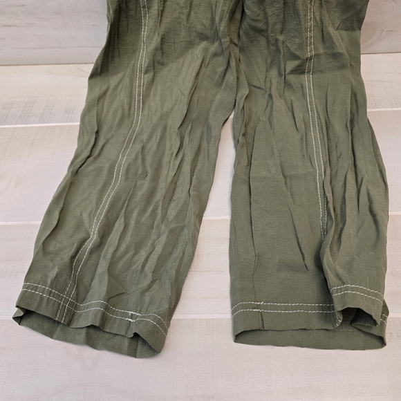 {XS} NWT (NO BELT) Zara Olive Green Modal Long Sleeve Constrat Stitch Jumpsuit - Picture 4 of 9